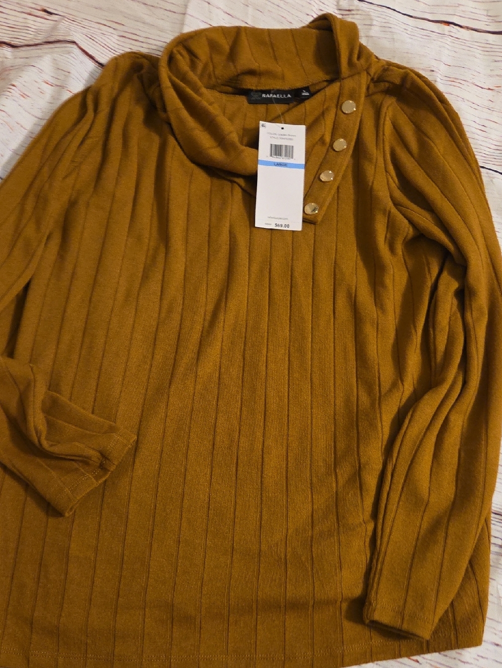 Rafaella Womens Mustard Ribbed Button-Trim Turtleneck Sweater